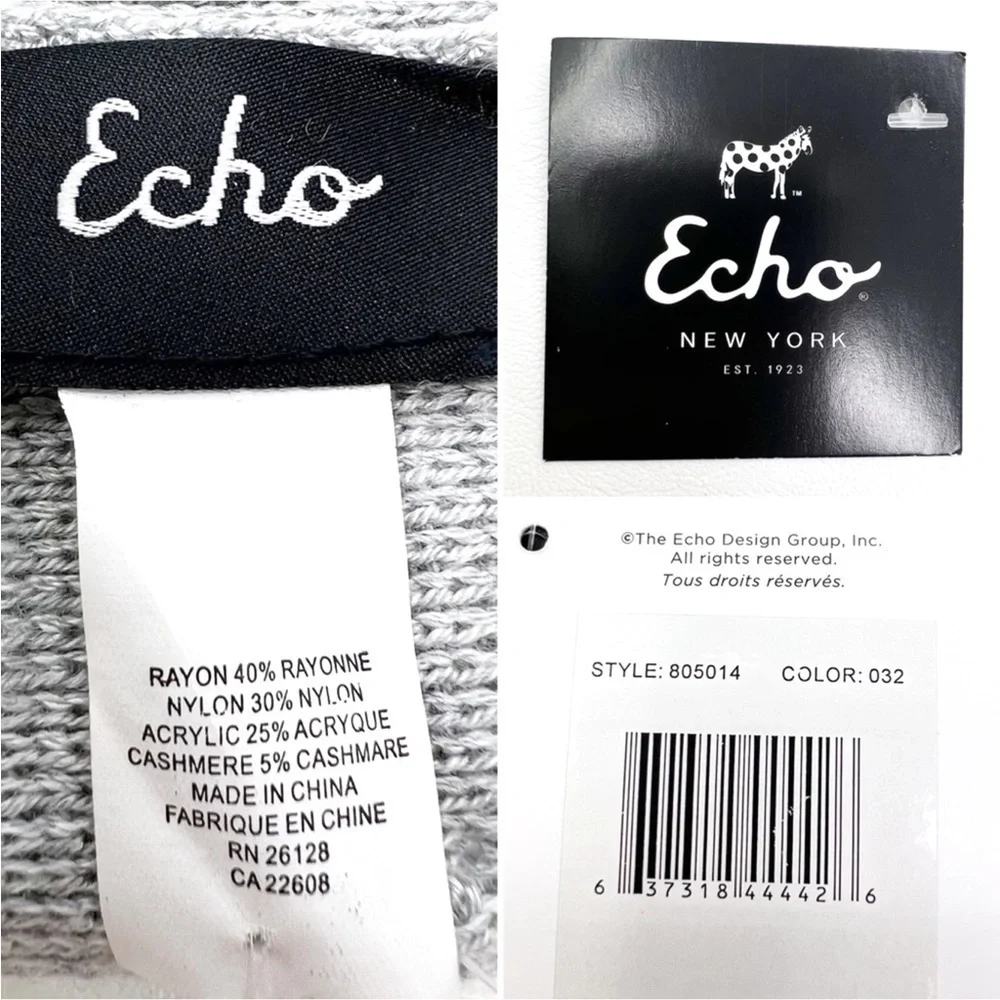 Echo Gloves Cashmere Blend Long Gray Knit Light Gray Winter New NWT